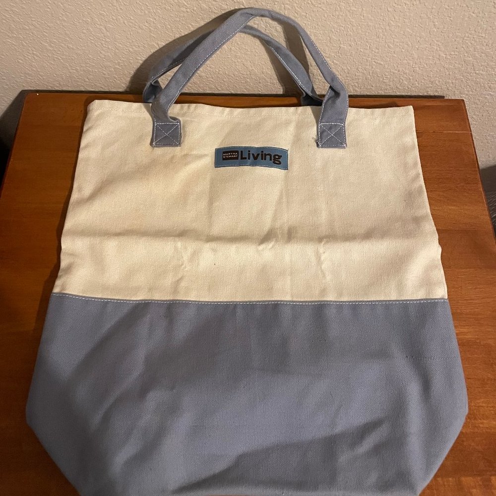 Vintage 1990’s MARTHA STEWART LIVING Blue and Cream Canvas Tote Bag